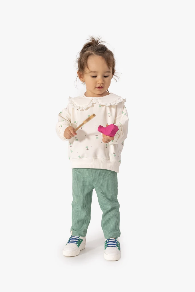 Kız Bebek Çiçek Desenli Sweatshirt Tayt 2'li Takım 9063 - YEŞİL