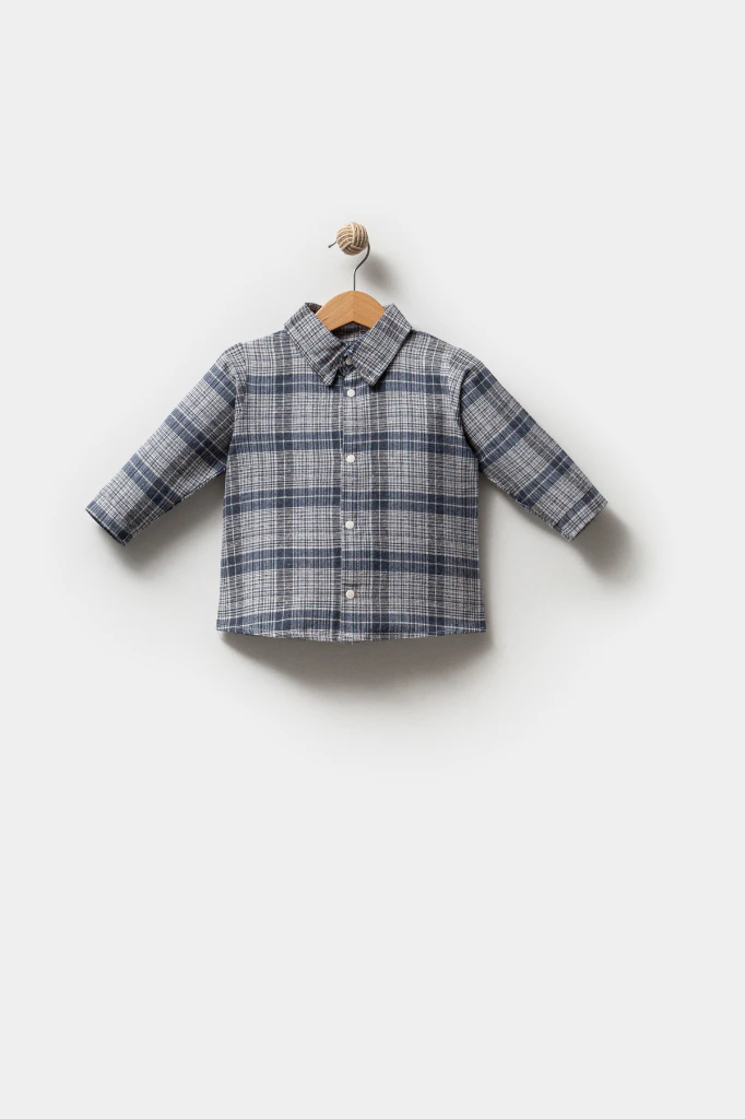 Erkek Bebek Gömlek Sweatshirt ve Kot Pantolon 3'lü Takım 9064 - GRİ
